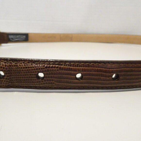 Brighton Embossed Snakeskin Leather Belt Size M 30 Brown Mixed Metal Buckle - Picture 3 of 5